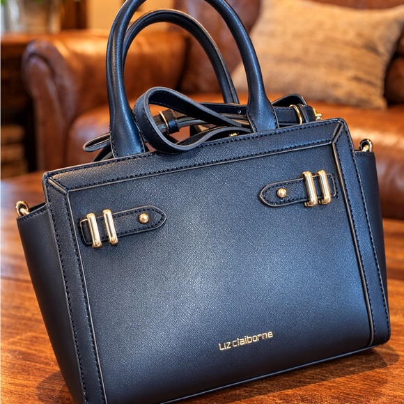 Liz Claiborne Handbags - Liz Claiborne black 3 ZIPPER SATCHEL. With crossbody strap NWT